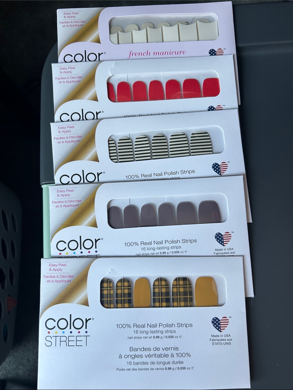 Color Street Nail Polish Strips - Red, Cream, Black, Yellow, Mauve